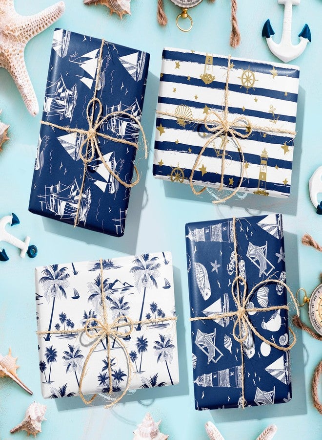 DodelyGz 12 Sheets Nautical Theme Gift Wrapping Paper, Navy Anchor Ocean Design Wrapping Paper For Birthdays, Holidays & Baby Showers DIY Gift Packing Crafting,20 x 27 inches, - Image 4